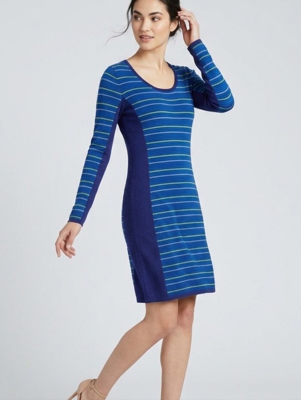 Krimson Klover 100% Wool Long Sleeve Striped Blue Sweater Dress